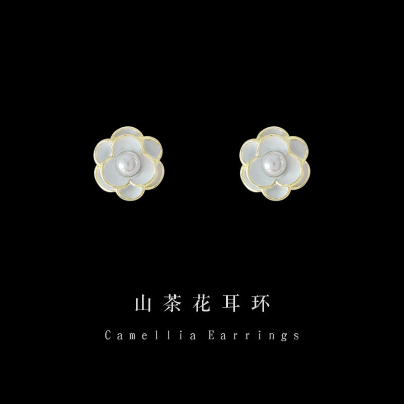銀針山茶花簡約耳釘
