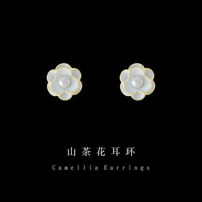 銀針山茶花簡約耳釘