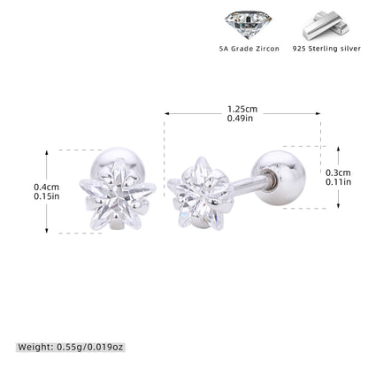 S925 五角星星鋯石耳釘女款簡約小巧氣質擰帽螺紋耳骨蝸釘飾品