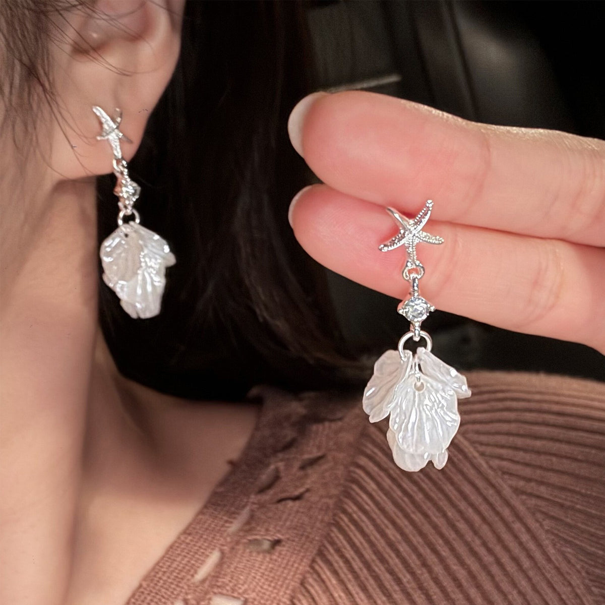 珍珠花朵流蘇耳環－花朵--2901款細節6｜https://igowo.tw/