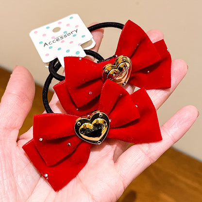 紅色絨面蝴蝶結髮夾