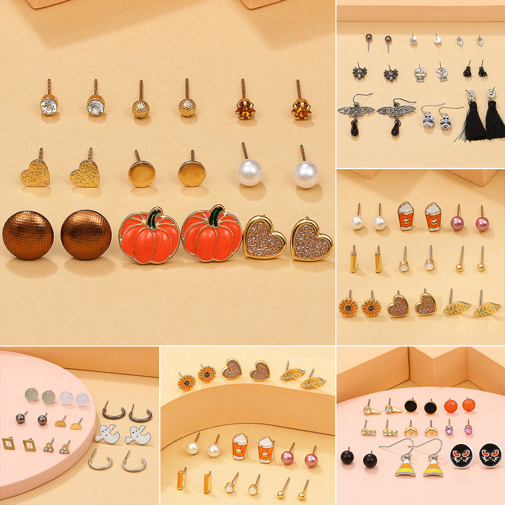 琺瑯蜘蛛骷髏耳釘套組－商品主圖｜https://igowo.tw/