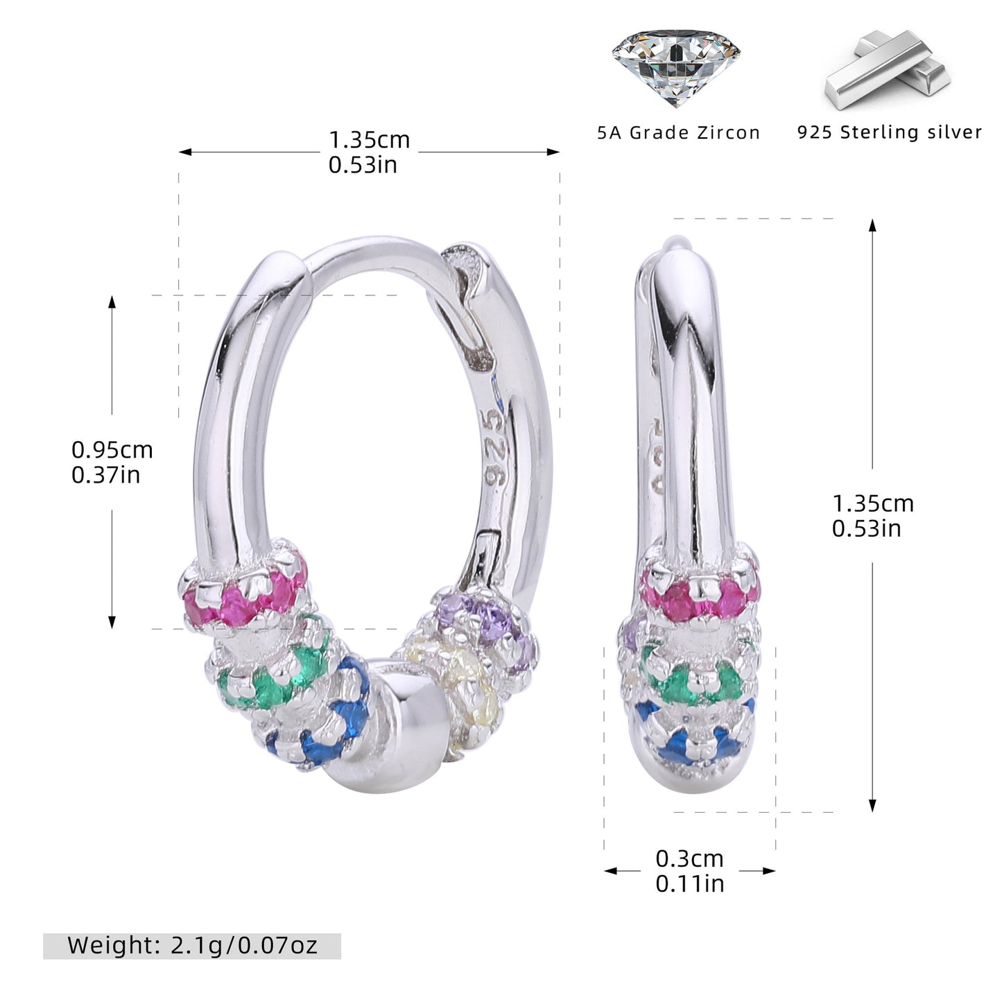 S925 新款耳環時尚個性彩鋯圈圈耳扣簡約百搭小眾耳飾品女