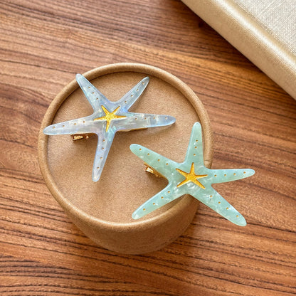 夏日海灘~樹脂海星發夾多巴胺小清新劉海夾鴨嘴夾海邊度假風發飾