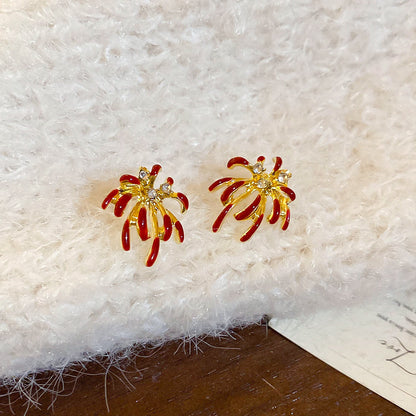 銀針鑲鉆滴油煙花耳釘復古港風輕奢高級感耳環設計感小眾耳飾批發