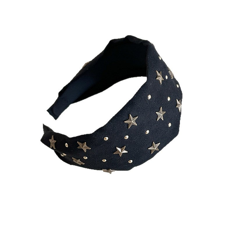 星星寬版復古髮箍－藍色款細節｜https://igowo.tw/