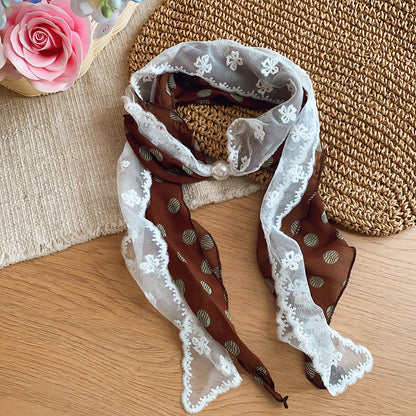 白色串珠飾品－絲巾-紫色-白色-碎花款細節｜https://igowo.tw/