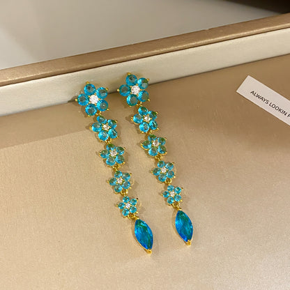 金色鋯石花朵流蘇耳釘