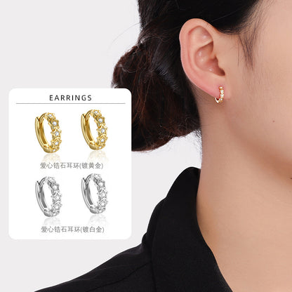 S925 鑲鑽五角星星形夏季耳釘日韓時尚氣質鍍K金女款小耳圈
