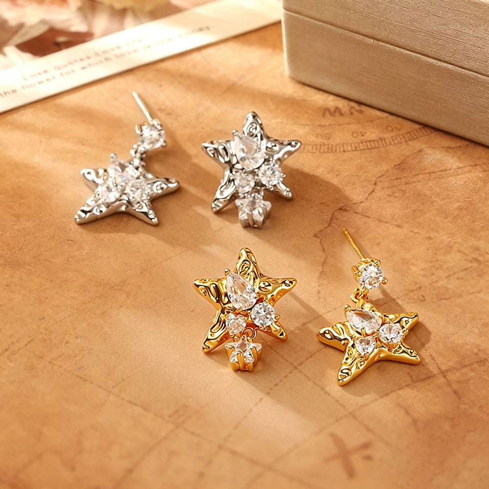 鋯石星星不對稱耳釘－商品主圖｜https://igowo.tw/