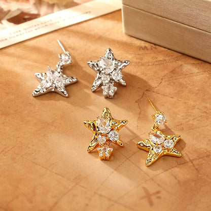 鋯石星星不對稱耳釘－商品主圖｜https://igowo.tw/