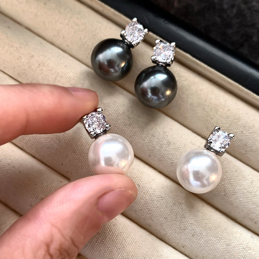 金色珍珠玻璃電鍍耳釘－商品主圖｜https://igowo.tw/