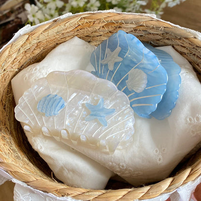 醋酸板材貝殼鯊魚夾－白色半圓鯨魚款細節｜https://igowo.tw/