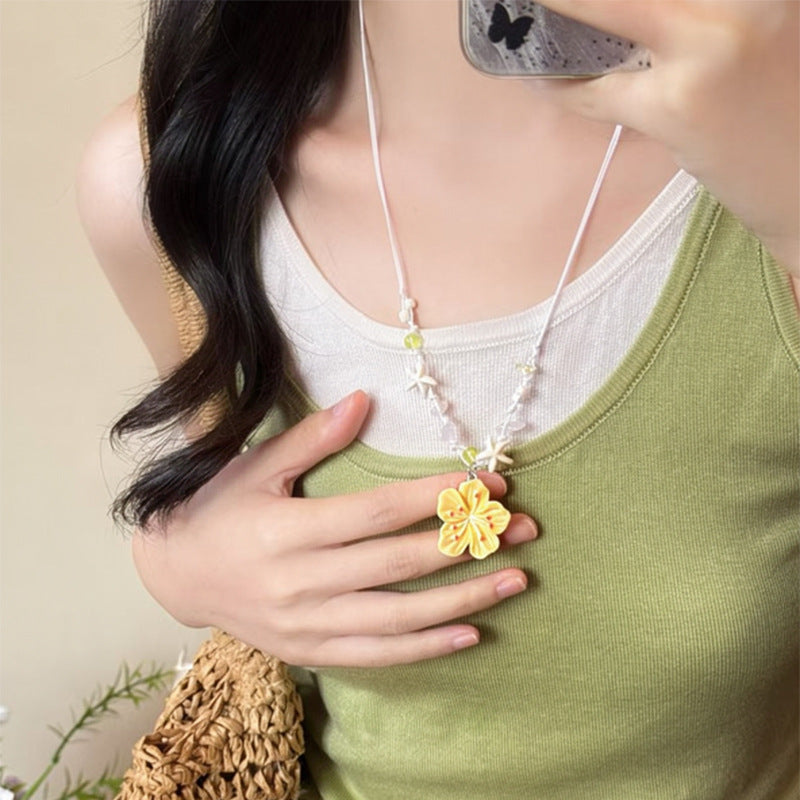 繽紛串珠花朵項鍊－項鍊-藍色款實拍｜https://igowo.tw/