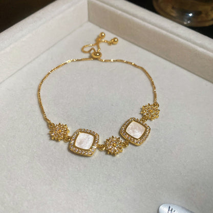 18k真金電鍍鋯石幾何方形手鏈輕奢高級感小眾手環優雅氣質手飾女