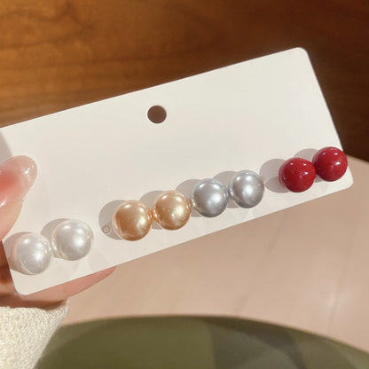 銀針圓形珍珠耳釘套裝法式復古優雅氣質百搭耳環輕奢高級感耳飾女