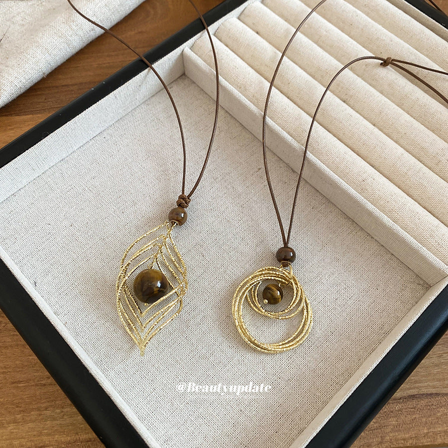 虎眼石菱形墜飾項鍊－項鍊-金色-菱形款實拍｜https://igowo.tw/