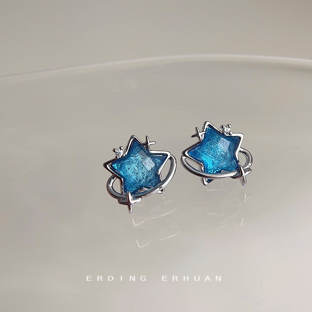 藍色銀針星星耳釘－商品主圖｜https://igowo.tw/