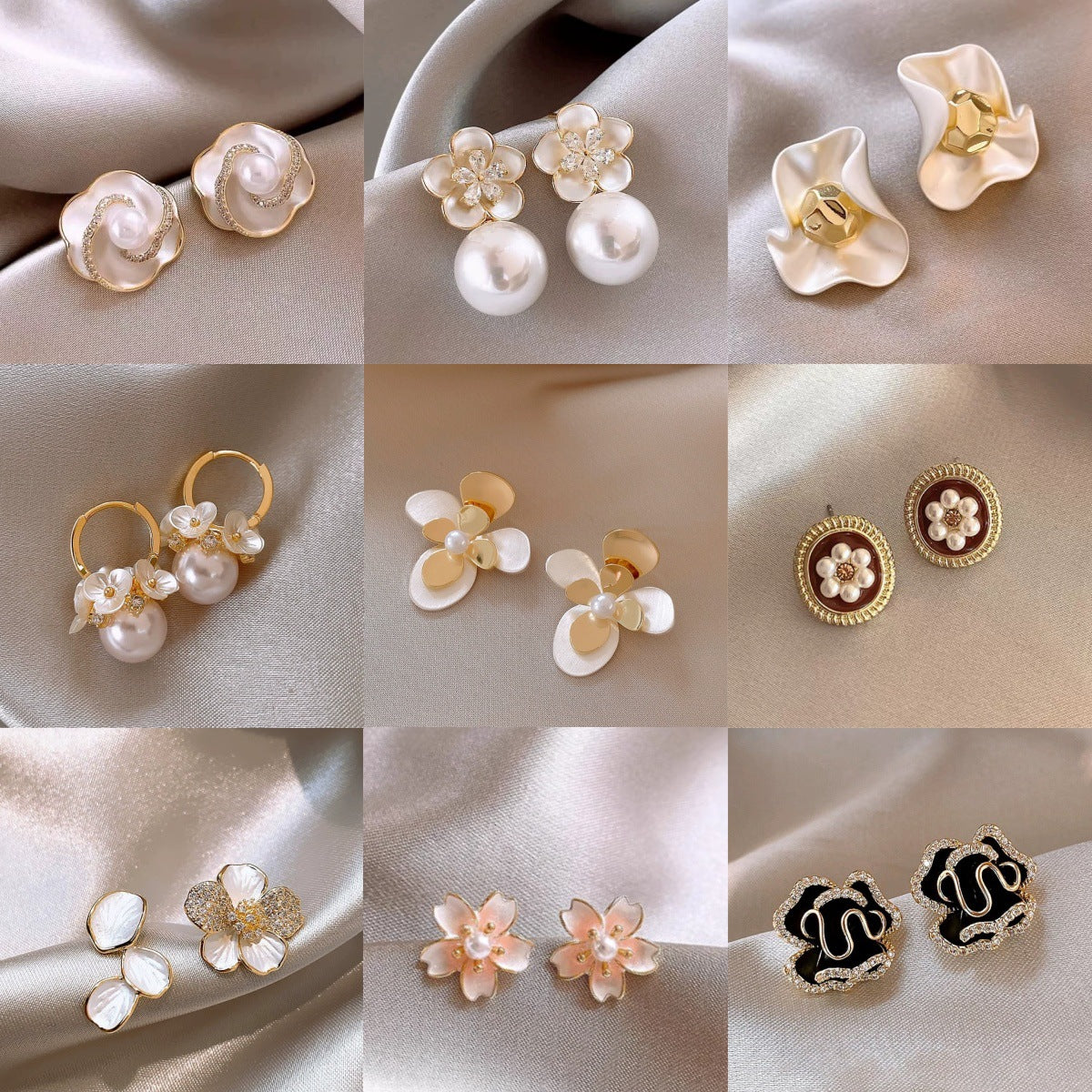 珍珠鋯石山茶花耳釘－商品主圖｜https://igowo.tw/