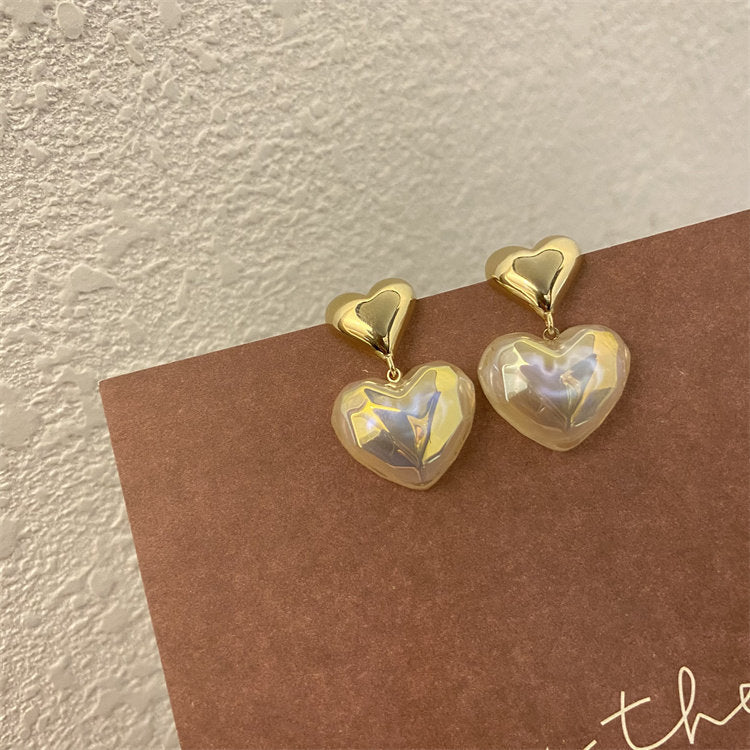 金色珍珠魚尾愛心耳釘