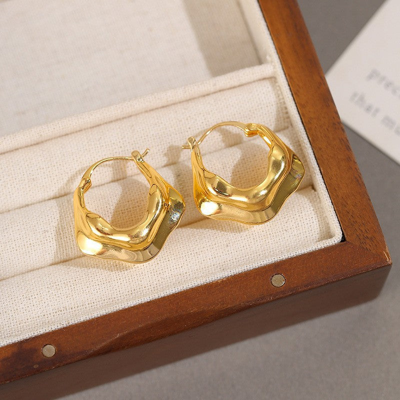 金色金屬簡約耳環－32#耳扣-金色款細節30｜https://igowo.tw/