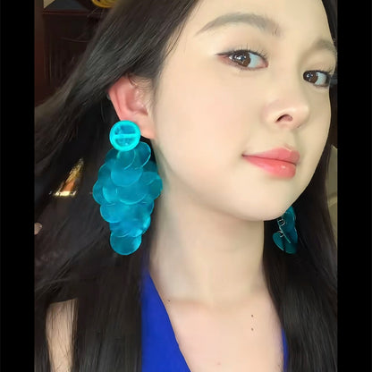 度假風水滴拉菲草耳環小清新時尚簡約百搭耳釘設計感小眾耳飾批發