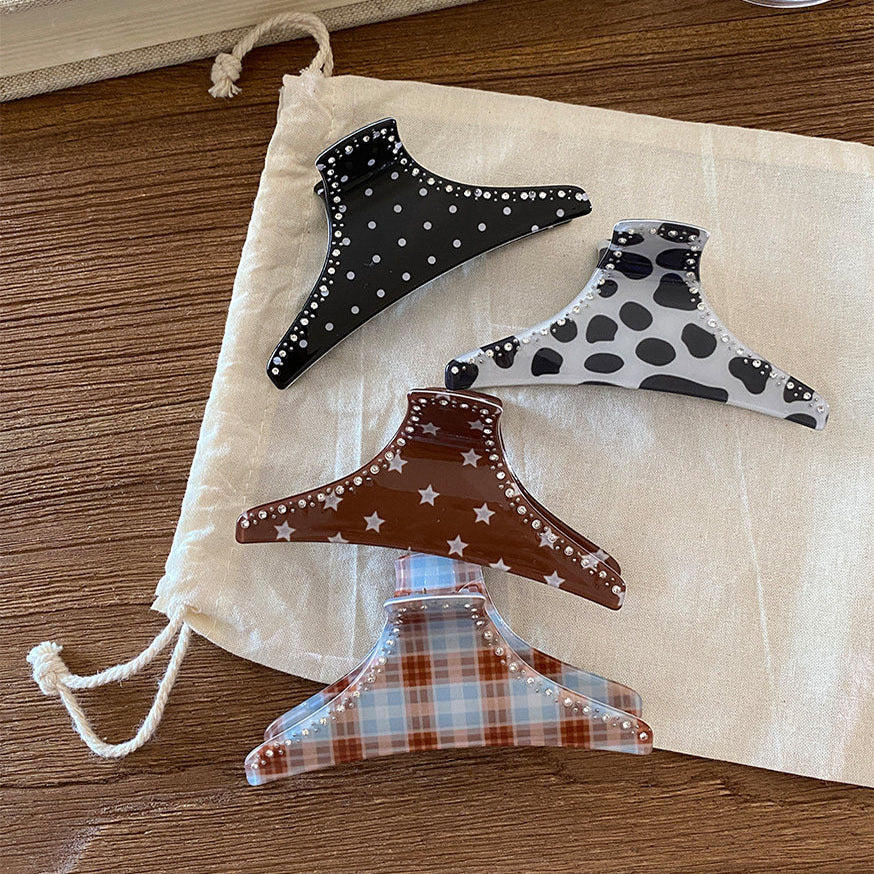 豹紋格紋復古鯊魚夾－商品主圖｜https://igowo.tw/