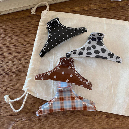 豹紋格紋復古鯊魚夾－商品主圖｜https://igowo.tw/