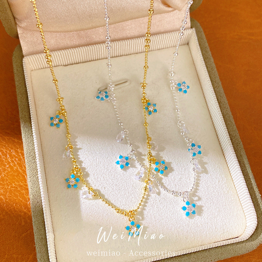 鋯石花朵水滴簡約項鍊－商品主圖｜https://igowo.tw/