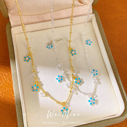 鋯石花朵水滴簡約項鍊－商品主圖｜https://igowo.tw/