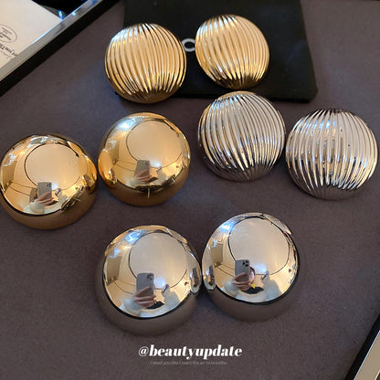 銀針條紋金屬半圓耳環歐美重工設計耳釘耳墜小眾夸張高級感耳飾女