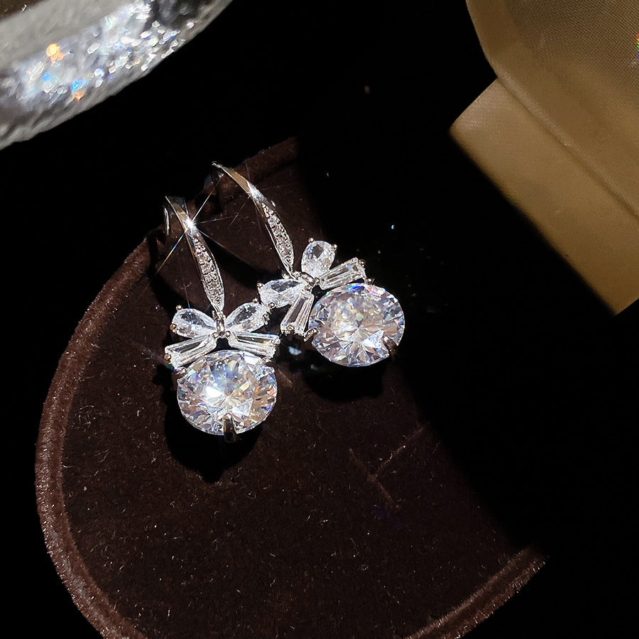 奢華鋯石橢圓形星星耳釘精致時尚百搭小眾設計耳環輕奢高級感耳飾