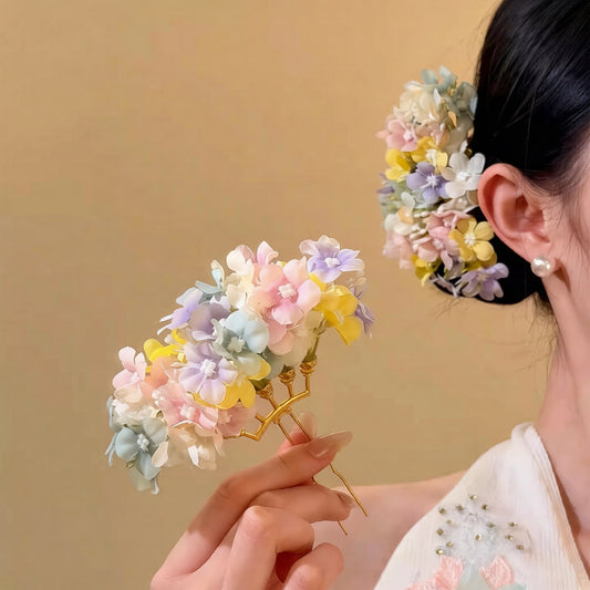 布面花朵復古髮簪－商品主圖｜https://igowo.tw/
