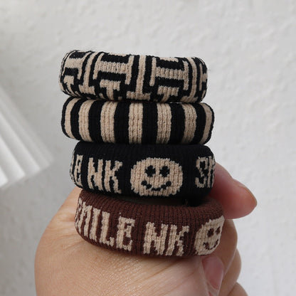 彈力繩復古簡約髮圈－黑白條紋1條款細節2｜https://igowo.tw/