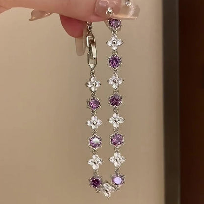 鋯石花朵六邊形卡扣手鏈時尚百搭氣質手環手串輕奢高級感手飾批發