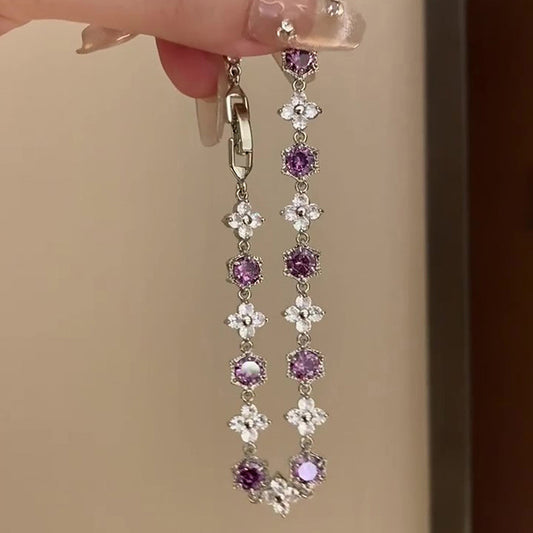 鋯石花朵六邊形卡扣手鏈時尚百搭氣質手環手串輕奢高級感手飾批發