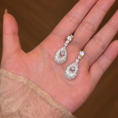 金色鋯石水滴電鍍耳釘