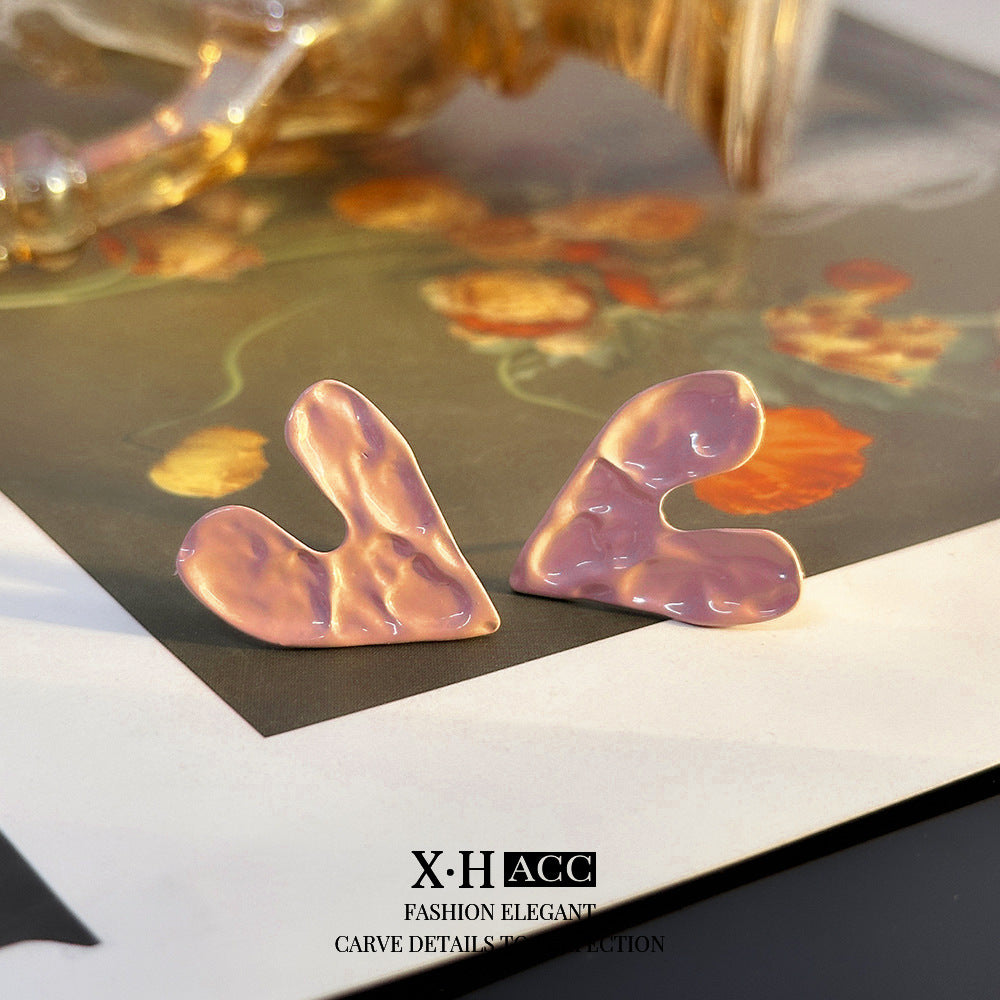 粉色銀針愛心簡約耳釘