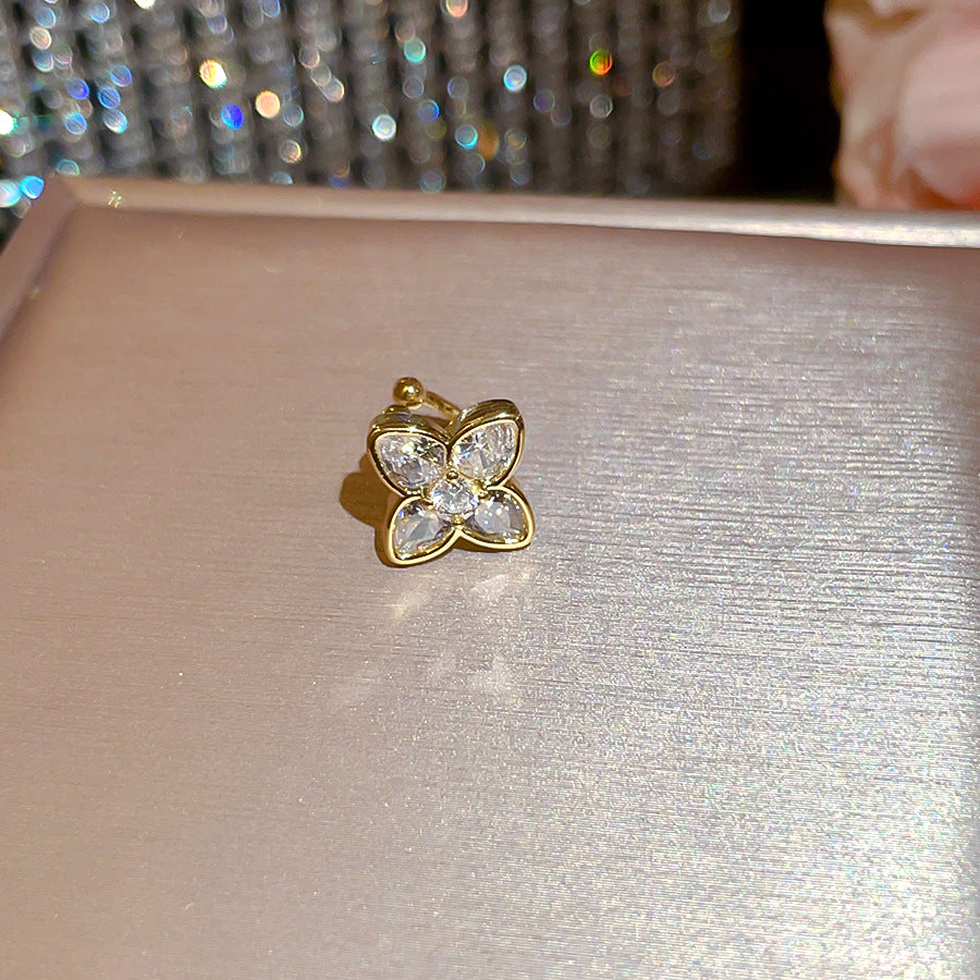 金色鋯石花朵電鍍耳夾