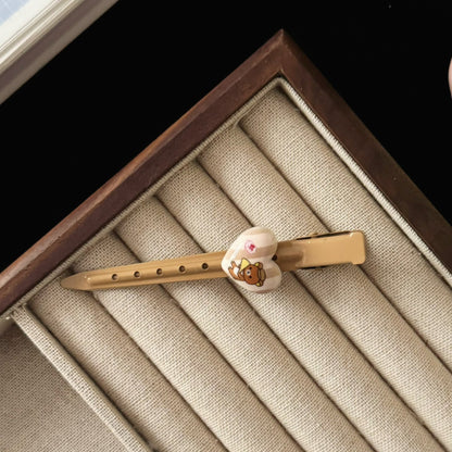 棕色金屬愛心小熊髮夾