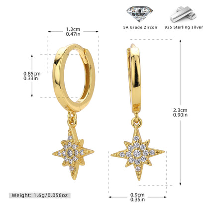 S925 歐美新款耳墜時尚個性鑲鋯星星耳飾輕奢優雅小眾飾品