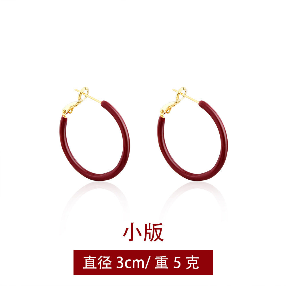 紅色素圈復古耳環