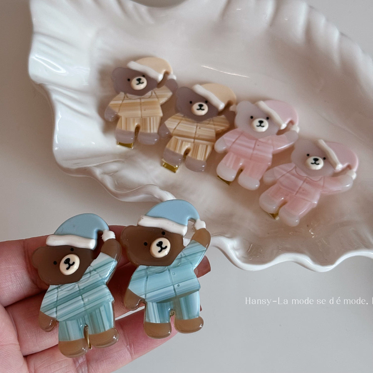醋酸板材小熊卡通髮夾－商品主圖｜https://igowo.tw/