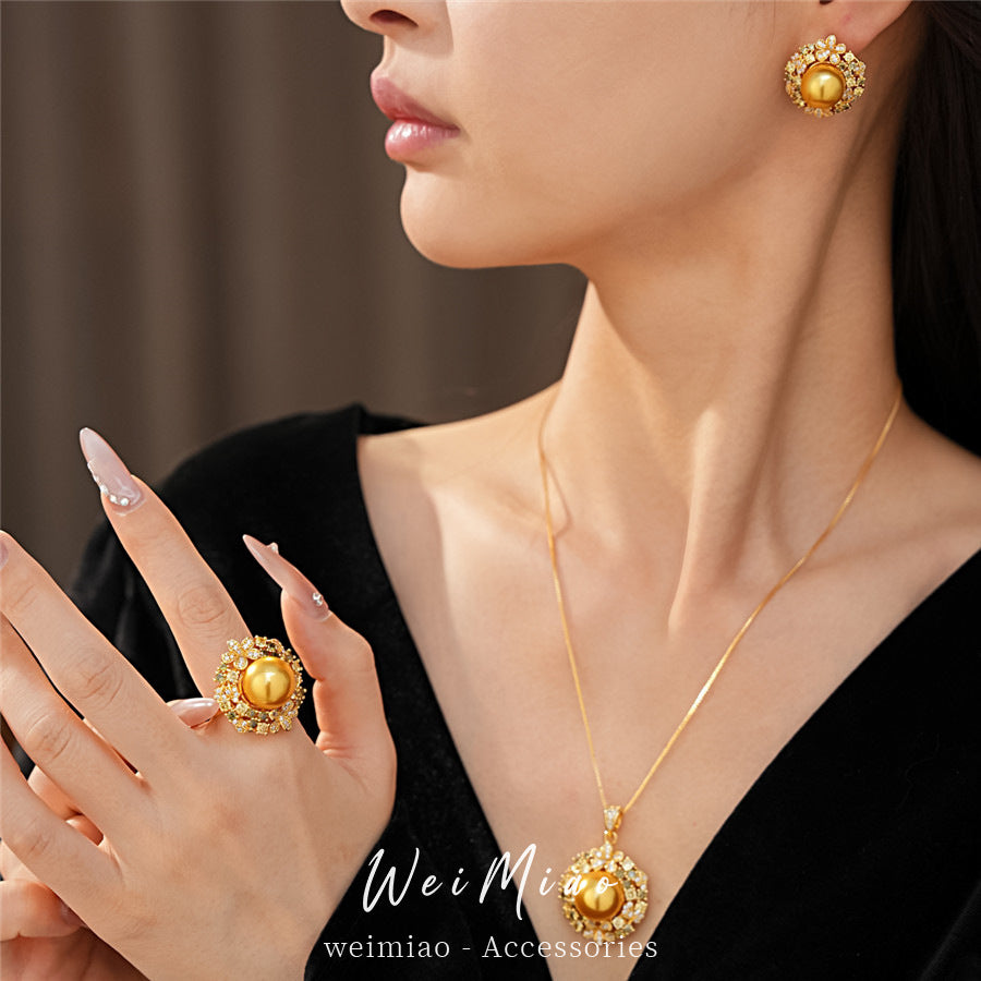 金色珍珠復古項鍊套組－戒指-金色款實拍｜https://igowo.tw/