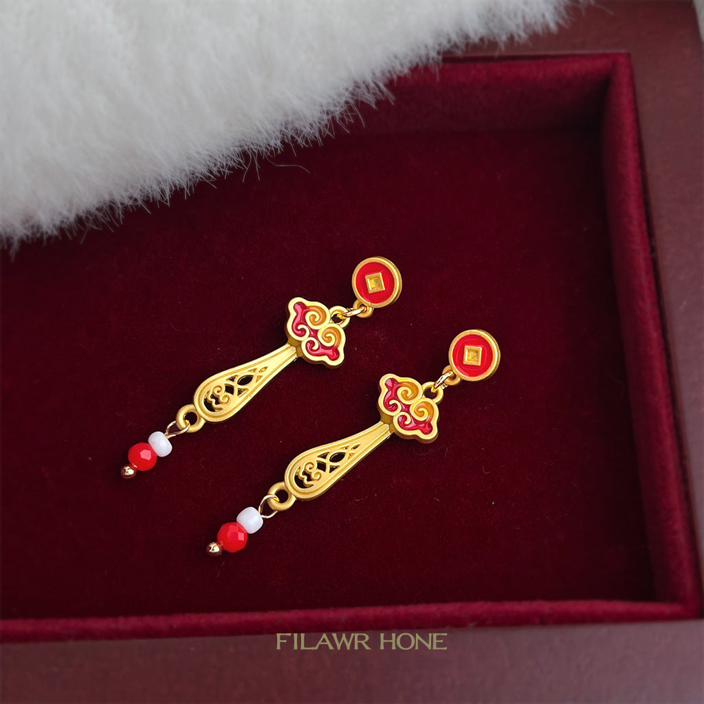 紅色琺瑯長版耳環－商品主圖｜https://igowo.tw/