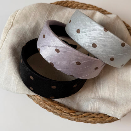 布面波點寬版髮箍－米白寬版髮箍款實拍｜https://igowo.tw/