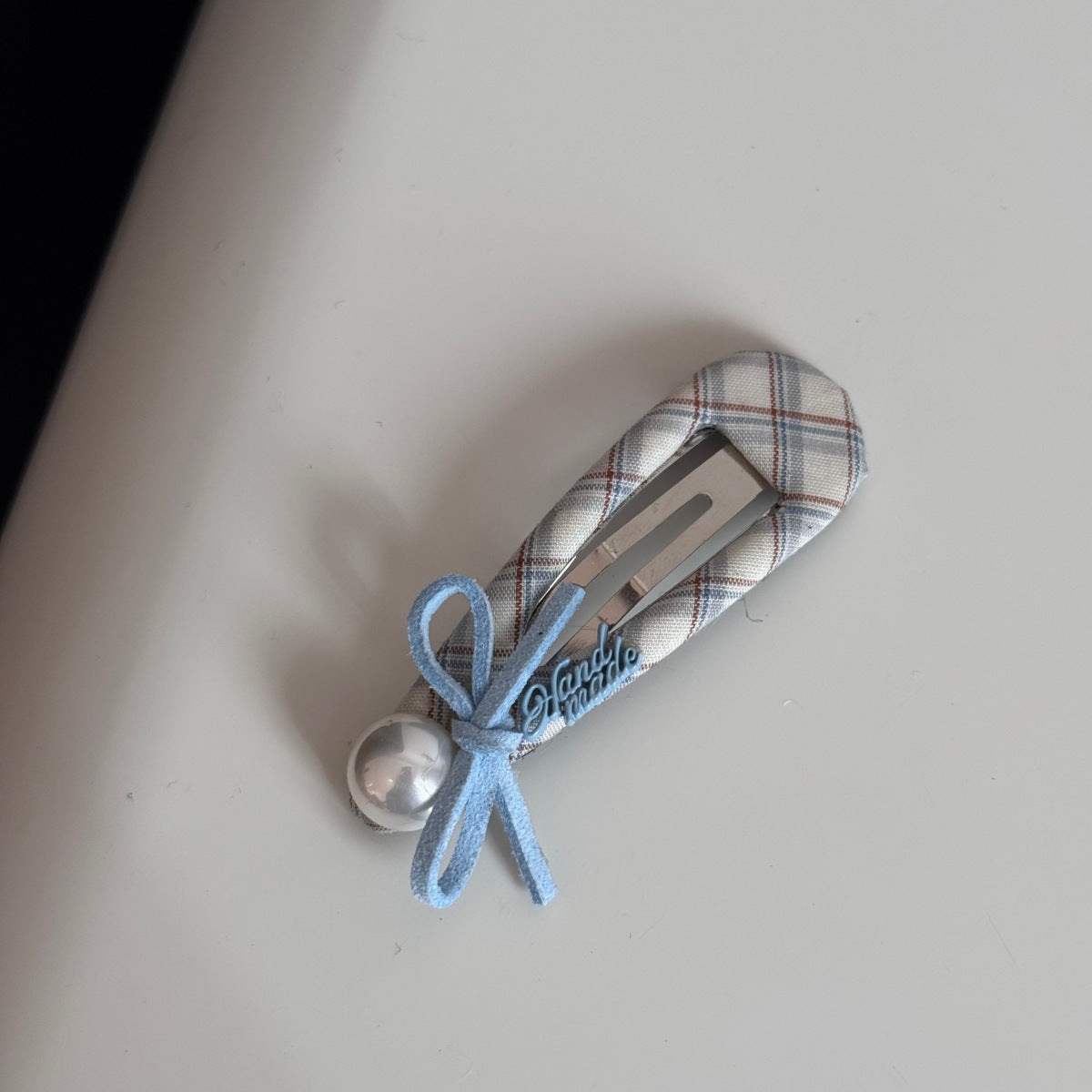 藍色布面格紋髮圈
