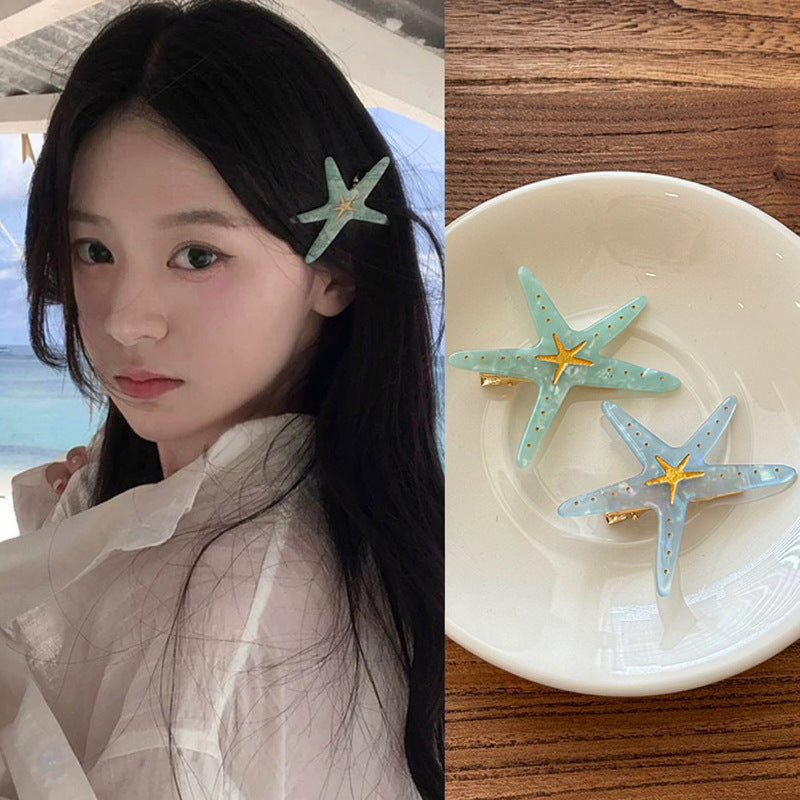 夏日海灘~樹脂海星發夾多巴胺小清新劉海夾鴨嘴夾海邊度假風發飾