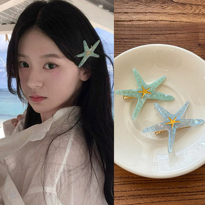 夏日海灘~樹脂海星發夾多巴胺小清新劉海夾鴨嘴夾海邊度假風發飾