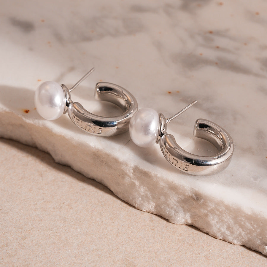 銀針竹節鑲鑽簡約耳釘